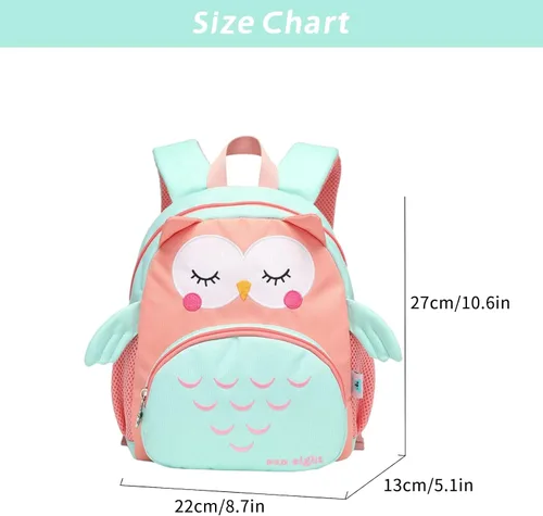 Vista 4 de Tanou Mochila para niños y niñas mochila para niños de 11 pulgadas para preescolar mochila escolar para niños pequeños de 1 a 3 años Verde Green Owl