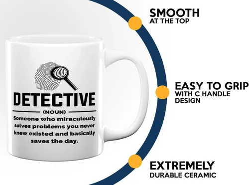 Vista 5 de Taza de café detective de 11 onzas, color blanco, Detective Def, oficial de policía, patrulla policial, detective, policía, policía, policía