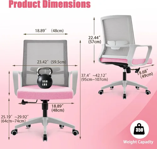 Vista 2 de Silla de oficina ergonómicamente diseñada con respaldo de malla transpirable y soporte lumbar, altura ajustable, adecuada para oficinas, hogares
