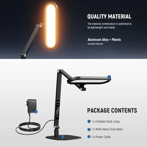 Vista 9 de NEEWER Basics - Lámpara LED de escritorio de 16 W para iluminación de lectura de videoconferencias en casa, oficina en casa, cuidado de los ojos