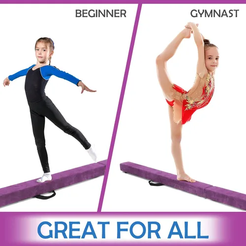 Vista 2 de Giantex Haz de equilibrio de 7/8/9 pies, haz de gimnasia plegable con asas de transporte, base de goma antideslizante para niños, haz de gimnasia