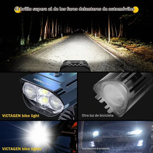 Vista 5 de Victagen Luces de bicicleta de 9000 lúmenes, faros de bicicleta de luces altas y bajas, luces de bicicleta súper brillantes, luces de bicicleta MTB