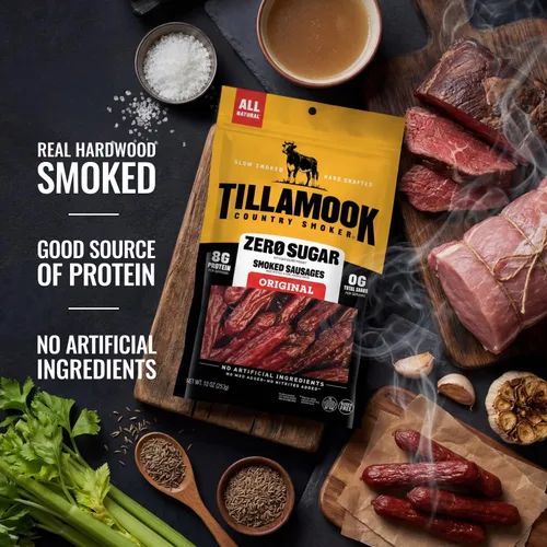 Vista 4 de Tillamook Country Smoker Zero Sugar Original Keto Friendly Salchichas ahumadas, 10 onzas (paquete de 2)