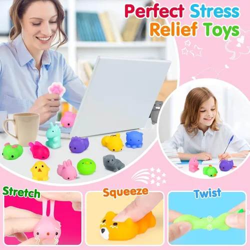 Vista 3 de Yunaking 130 PCS Juguetes Squishy Mochi, Juguetes Squishy Kawaii Recuerdos de Fiesta para Niños Alivio del Estrés Juguetes Fidget Juguetes de Caja