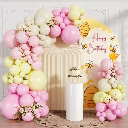 Vista 37 de Globos rosa claro, 125 piezas de diferentes tamaños de 8, 12, 10, 5 pulgadas, kit de arco de globos rosa pálido pastel para princesa, cumpleaños