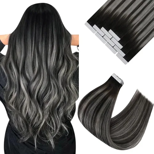 Vista 14 de Ve Sunny Extensiones de cabello humano real con cinta, cabello humano Remy, lacio, doble cara, color marrón oscuro, balayage, rubio dorado oscuro