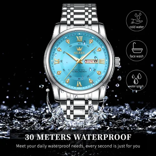 Vista 4 de OLEVS Reloj para hombre clásico vestido de negocios analógico cuarzo acero inoxidable impermeable luminoso fecha diamante hombres reloj de plata