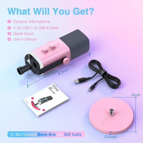 Vista 7 de FIFINE - Micrófono XLR/USB de PC para grabación de juegos con conector para auriculares, botón de silencio, RGB dinámico, de transmisión para Rosa