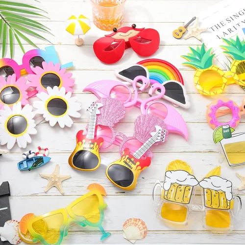 Vista 3 de Flutesan 24 pares de lentes de sol para fiesta Luau, divertidas gafas tropicales hawaianas, suministros para fiestas temáticas de playa