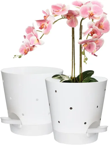 Vista 19 de 6 Inch Orchid Pot, 2 Pack Self Watering Plant Pots, Orchid Pots with Holes Blanco+Marrón