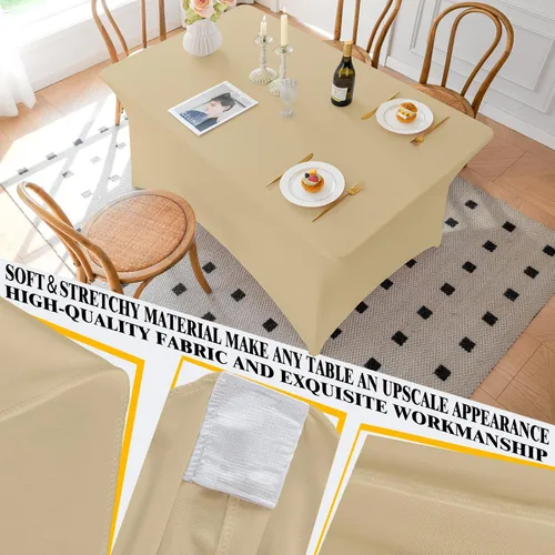 Vista 47 de Famstar Paño de Mesa Negro de 4 Pies de Elastano, Paño de Mesa Ajustado para Mesas Rectangulares, Fundas Elásticas Lavables Sin Arrugas