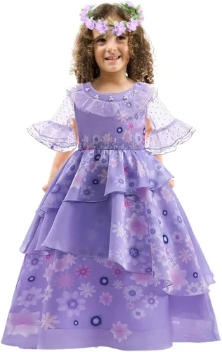 Vista 2 de Xinxiaomeng Isabella Encanto Costume for Girls Magic Family Mirabel Princess Outfit Kids Dress Up With Accessory Kit
