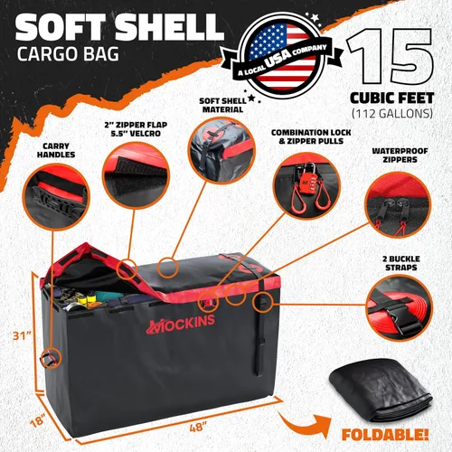 Vista 2 de Mockins - Bolsa de transporte de carga para remolque de 15 pies cúbicos con 4 cubos de embalaje 48"x18"x31" Waterproof Cargo Bag for Hitch Carrier