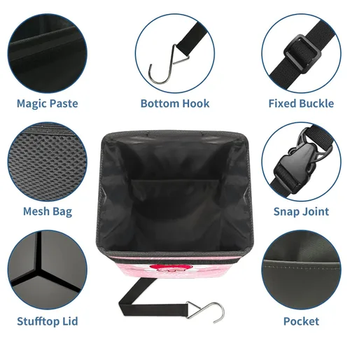 Vista 6 de Bote de basura plegable reutilizable e impermeable con tapa, cubo de basura automotriz, organizador interior del automóvil