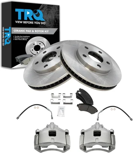 Vista 69 de TRQ Juego de pastillas de freno delanteras y rotores de cerámica, pinzas, mangueras, compatibles con Honda Odyssey 2005-2010