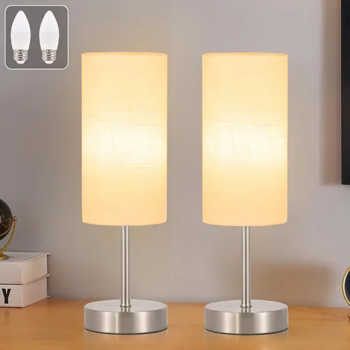 Vista 10 de RISLG Juego de 2 lámparas de mesa pequeñas para recámara, lámparas de noche para mesita de noche con interruptor de cable, lámparas de escritorio