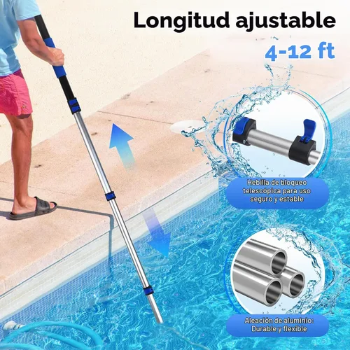 Vista 4 de GADFISH Poste telescópico para piscina, poste telescópico de aluminio de 16 pies con 4 bloqueos deflectores, poste de extensión universal para redes