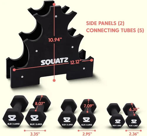 Vista 7 de SQUATZ Dumbbell Weights Set with Stand Negro