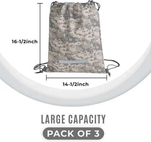Vista 5 de ImpecGear Mochila con cordón resistente camuflaje ejército azul marino bolsa de saco militar, Paquete de 3, Cordón