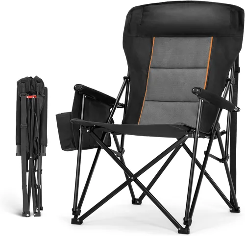 Vista 14 de HIGH POINT SPORTS Sillas de campamento plegables de gran tamaño para adultos, respaldo alto, sillas de césped resistentes que soportan 500 libras