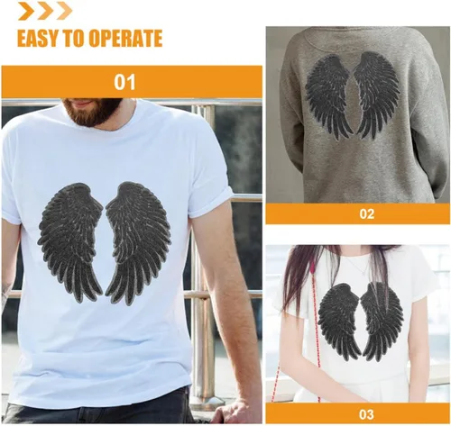 Vista 3 de Mipcase Sequin Angel Wings Embroidered Applique Patch 2pcs Black Medium Wing Clothes Applique Garment Decor for Jackets DIY Sewing Repair Craft