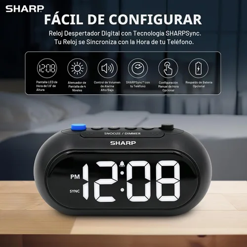 Vista 3 de Sharp SHARPSYNC - Reloj despertador automático con sincronización de tiempo