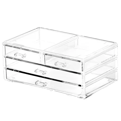 Vista 8 de Cq acrylic 1 paquete de cajones de almacenamiento apilables transparentes para tocador, organizador de escritorio apilable de 3 cajones con cajones