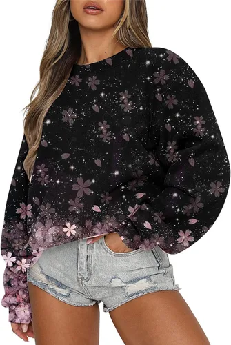 Vista 22 de midelxp Sudaderas de gran tamaño con cuello redondo para mujer, forro polar suave, manga larga, casual, cómodas, lindas sudaderas con capucha