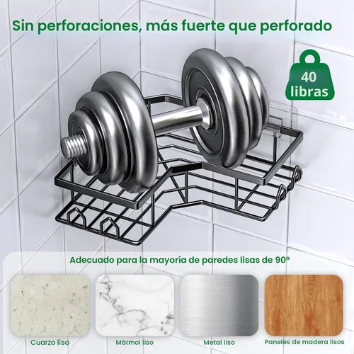 Vista 3 de Organizador de ducha adhesivo, paquete de 2 organizadores de baño esquineros, estantes de ducha de acero inoxidable a prueba de óxido con gran