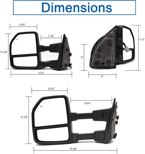 Vista 9 de JZSUPER Espejos de remolque aptos para 1999 2000 2001 2002 2003 2004 2005 2006 2007 Ford F250 F350 F450 F-550 Super Duty, eléctricos