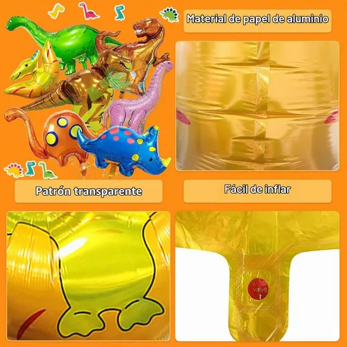 Vista 4 de 7 globos de aluminio de dinosaurio, globos gigantes de helio, globos de cumpleaños de dinosaurio para fiesta temática de dinosaurios de selva