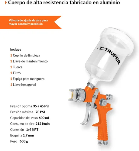 Vista 2 de Pistola pulverizadora de alimentación por gravedad de propósito 45 PSI