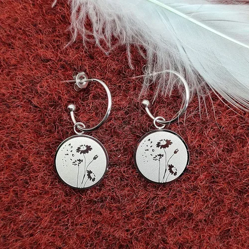Vista 2 de seensea Aretes de sello de flor con grabado botánico, minimalista, rosa, amapola, loto, margarita, trigo, estampados, bohemios, aretes colgantes