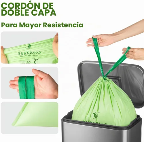 Vista 4 de SUPERBIO Bolsas Compostables con Cordón para Desechos de Alimentos de 4 Galones, 15.1 Litros, 40 Piezas, 0.9 Mil, Bolsas de Desechos Resistentes