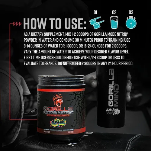 Vista 4 de Gorilla Mode Nitric mejorado sin estimulantes antes del entrenamiento – Mejor sabor y más eficaz sin estimulantes antes del entrenamiento/bomba