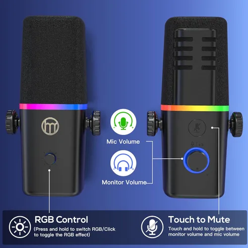 Vista 6 de ZealSound Micrófono Dinámico XLR/USB para Juegos y Podcast, Micrófono para iPhone, PC, Computadora, Juegos y Transmisión con Luz RGB, Botón