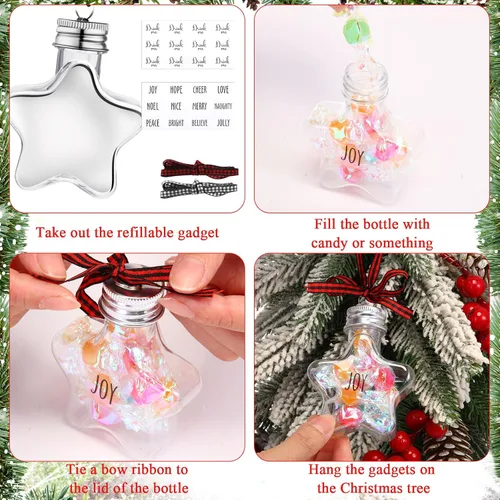 Vista 4 de Kajaia 12 bolas de alcohol de Navidad rellenables para árbol de Navidad con calcomanías de cinta a cuadros de búfalo, adornos de plástico