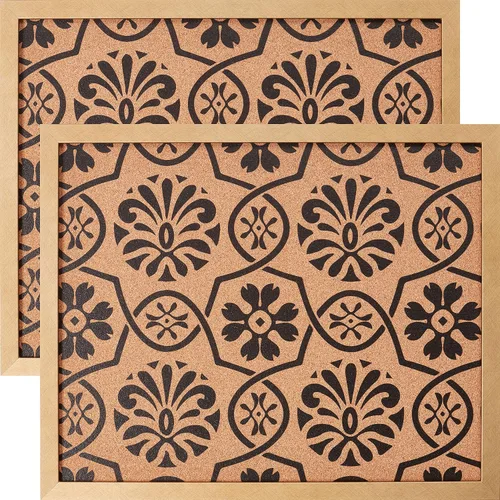 Vista 14 de Craig Frames Tablón de anuncios decorativo de corcho, 18.5 x 23 pulgadas, marco negro con patrón de flor de lis, juego de 2