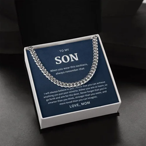 Vista 3 de Collar de hijo de mamá regalo azul plateadocaja estándar, Metal, circonita