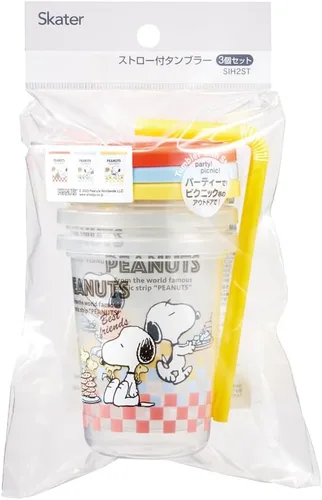 Vista 4 de Skater SIH2ST-A Tumbler with Straw, 8.1 fl oz (230 ml), 3 Pieces, Snoopy 80s Cafe, Made in Japan