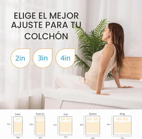 Vista 6 de EGO - Cubrecolchón de espuma viscoelástica de gel, tamaño individual de 2 pulgadas con funda suave transpirable extraíble, cubrecolchón de cama
