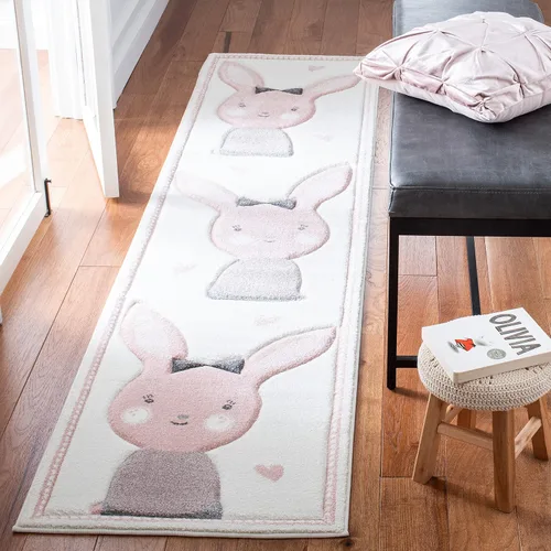 Vista 14 de SAFAVIEH Carousel Kids Collection - Alfombra decorativa de 2 x 3 pies, diseño de conejo, color gris y marfil, no desprende pelusa y de fácil