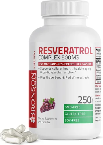 Vista 9 de Bronson Resveratrol 500 Complejo Estandarizado Trans-Resveratrol + Extracto de Semilla de Uva y Vino Tinto, 60 Cápsulas