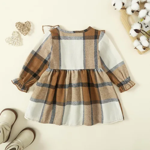 Vista 4 de Vestido de Navidad para niña, vestido de manga larga a cuadros, vestido de Navidad para niña