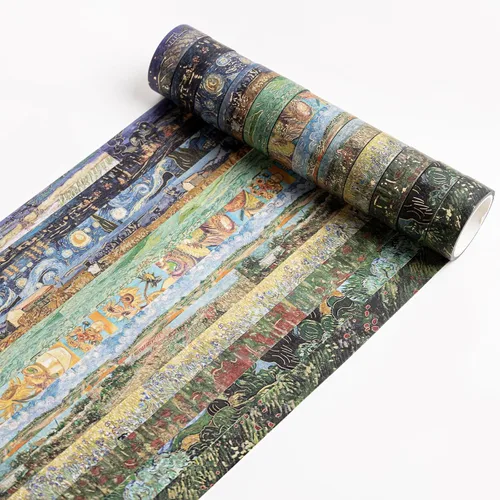 Vista 3 de Lychii Juego de Cinta Washi, 12 Rollos de Cinta Adhesiva de Oro con Patrones de Pintura al Óleo de Van Gogh de 5M/16.4Pies de Largo, Cintas art