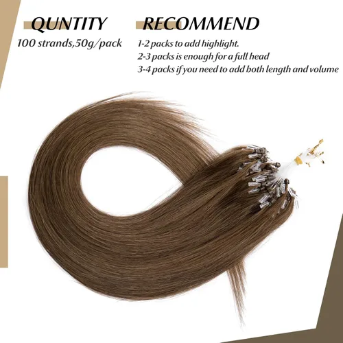 Vista 42 de SEGO Extensiones de cabello humano con micro cuentas, extensiones de cabello humano con micro bucle, lacio, natural, fusión fría, 1.76 oz/paquete