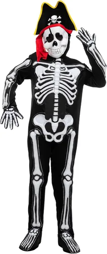 Vista 2 de Spooktacular Creations Bonito disfraz de esqueleto pirata para niños disfraz de esqueleto 3D aterrador y sombrero de pirata para fiestas de Halloween