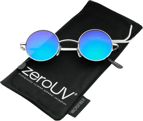 Vista 2 de zeroUV Small Retro Lennon Style Colored Mirror Lens Round Metal Sunglasses 41mm