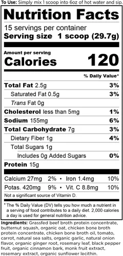 Vista 2 de Ancient Nutrition - Proteína en polvo de caldo de hueso, sabor a calabaza, pollo y vaca alimentados con pasto, 0.53 onzas de proteína por porción