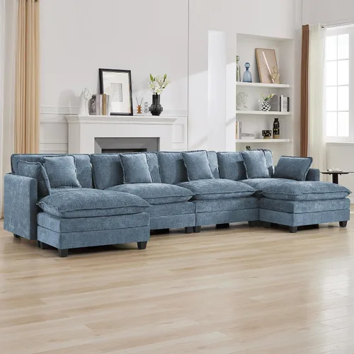 Vista 48 de Sofá modular en forma de nube de 113 pulgadas, sofás de asiento profundo de gran tamaño para sala de estar, sofá modular tapizado de chenilla